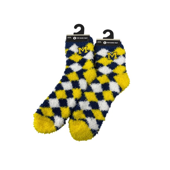For Bare Feet Accessories - Michigan Wolverines Fuzzy Socks NCAA One Size Fits Most Men 5-12 Women 6-11